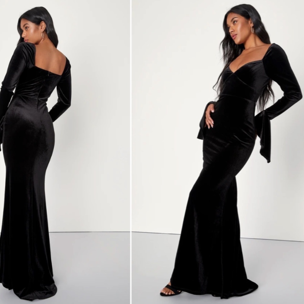 LULU's Prom Wedding Sexy PinUp Vibes Romantic Elegant Velvet Maxi Dress - Picture 2 of 6